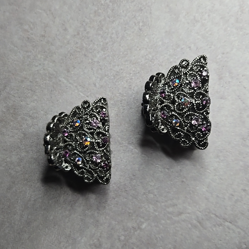 Small Set of 2 Silver Rhinestone Jaw Hair Claw Clips